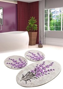 Set 3 covorase de baie Lavender, Chilai, 50x60 cm/60x100 cm, multicolor