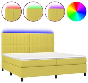 3135068 vidaXL Pat cu arcuri, saltea și LED, verde, 200x200 cm, textil