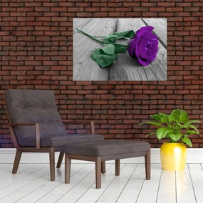 Tablou - Trandafir violet cu tulpina verde (90x60 cm)