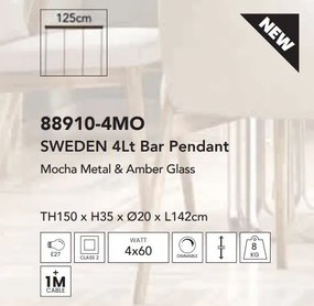Lustra moderna cu 4 pendule Sweden moca, chihlimbar