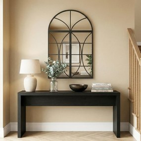 HOMCOM Oglindă de perete arcuită 80 x 120 cm, set de 3 bucăți, oglindă tip vitraliu în formă de fereastră, sticlă securizată și metal, negru | Aosom Romania