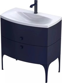 Set dulap baza suspendat Oristo Louis bleumarin 2 sertare cu lavoar alb mat 82 cm