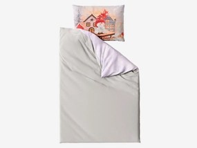 Lenjerie de pat 3D din bumbac SNOWMAN ON A SLEIGH gri, 100% bumbac Dimensiune lenjerie de pat: 70 x 90 cm | 140 x 200 cm