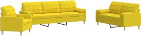 vidaXL Set de canapele cu perne rulou, 3 piese, galben deschis, textil