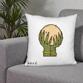 Perna Decorativa Halloween Maini Vrajitoare cu Glob de Cristal, 40x40 cm, Alb Pufos, Husa Detasabila, Perna Inclusa, BEKZ®
