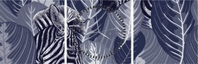Tablou - Zebre între frunze (cu ceas) (90x30 cm)