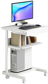 HOMCOM Birou de computer pe roți, birou cu depozitare 56 x 51 cm cu sertar, compartiment și suport CPU, alb | Aosom Romania