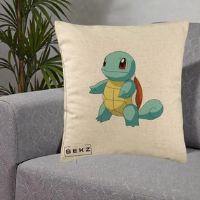 Perna Personalizata Squirtle Pokemon, 40x40 cm, Bej, Husa Detasabila, Perna Inclusa, BEKZ®
