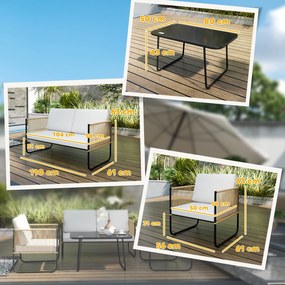 Outsunny Set Mobilier de Grădină din 4 Piese cu Canapea, 2 Fotolii și Măsuță, 110x61x63 cm, Alb Crem | Aosom Romania