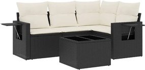 vidaXL Set mobilier de grădină cu perne, 5 piese, negru, poliratan