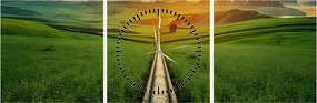 Tablou - Răsărit de soare peste vale (cu ceas) (90x30 cm)