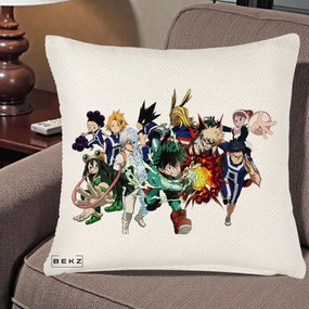 Perna Personalizata My Hero Academia Clasa 1-A Complet, 40x40 cm, Crem Reliefat, Husa Detasabila, Perna Inclusa, BEKZ®