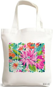 Sacosa de Panza pentru Cumparaturi, Geanta Tote, model Flower Watecolor 5, 38 x 34.5 cm, Alba, BEKZ®