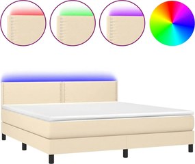 vidaXL Pat cu arcuri, saltea și LED, crem, 180x200 cm, textil