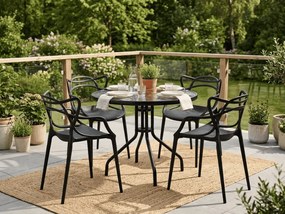 Masa gradina rotunda cu blat de sticla ISLAND 90 cm, negru