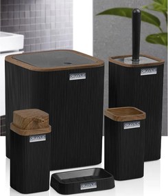 La mâna a doua: Set de baie Freehome OKY-461-3-S, 5 piese, Duna Lemn/Neagra