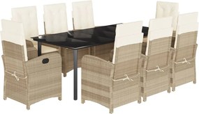 vidaXL Set de masă pentru grădină, 9 piese, cu perne, bej, poliratan