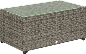 Outsunny Masă de cafea pentru grădină, masă auxiliară din rășină împletită cu blat din sticlă securizată, 90 x 50 x 38 cm, gri închis | Aosom Romania