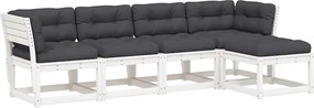 vidaXL Set canapele de grădină cu perne 5 piese alb lemn masiv de pin