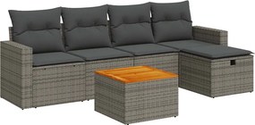 vidaXL Set mobilier grădină cu perne, 6 piese, gri, poliratan