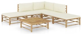 vidaXL Set mobilier de grădină cu perne alb crem, 6 piese, bambus