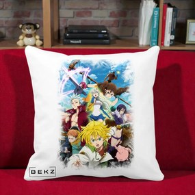 Perna Personalizata Nanatsu no Taizai Cele Sapte Pacate Mortale Anime, 40x40 cm, Alba Mata, Husa Detasabila, Perna Inclusa, BEKZ®
