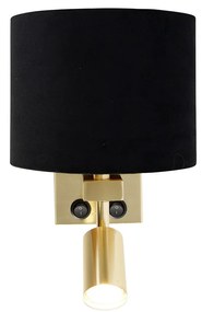 Aplică din alamă cu lampă de citit și abajur 18 cm negru - Brescia