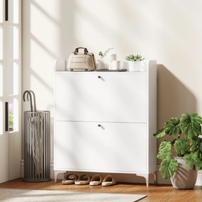 HOMCOM Dulap pentru încălțăminte Slim cu 2 sertare basculante și rafturi ajustabile, din lemn și metal, 80x24x101cm, alb | Aosom Romania