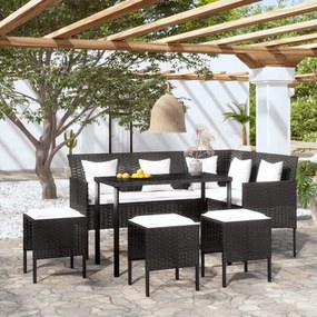 Set canapele grădină forma L cu perne 5 piese negru poliratan