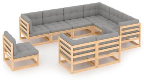 3076854 vidaXL Set mobilier grădină cu perne, 9 piese, lemn masiv de pin