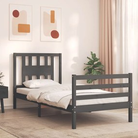 3194563 vidaXL Cadru de pat cu tăblie, gri, 100x200 cm, lemn masiv