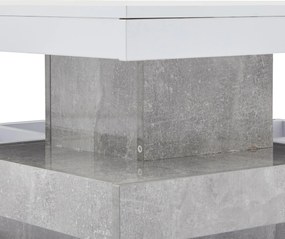 Măsuță de cafea lucioasă, rotativă la 360°, cu blat pe 2 niveluri și compartiment de depozitare, 70x70x36 cm, Alb