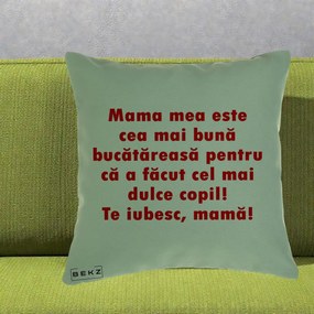 Cadou pentru Mama - Perna Personalizata Mama cea Mai Buna Bucatareasa, 40x40 cm, Verde, Husa Detasabila, Perna Inclusa, BEKZ®