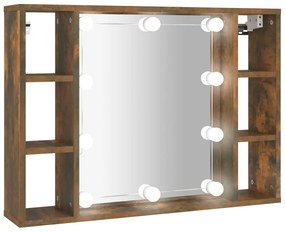 820445 vidaXL Dulap cu oglindă și LED, stejar fumuriu, 76x15x55 cm