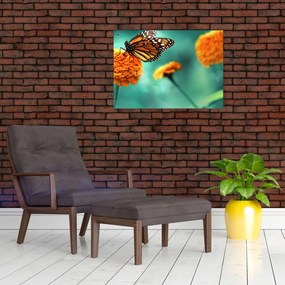 Tablou pe sticlă cu fluture (70x50 cm)