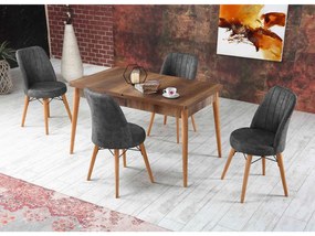 Set DREAM, masa extensibila maro Barok cu 6 scaune gri inchis Instinye 13, dreptungiulara, 6 persoane, 130 170x80x80 cm