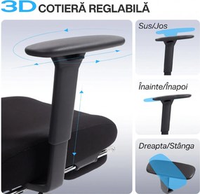 HOMCOM Scaun de birou ergonomic, cu suport lombar dinamic și suport pentru picioare, 73x75x120-128 cm, negru | Aosom Romania
