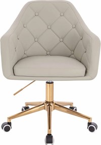 HR831K Scaun Ecru Piele Ecologica Premium Soft cu Bază Aurie