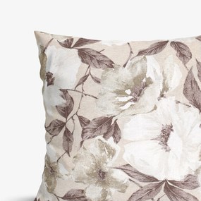 Goldea față de pernă decorativă loneta - flori albe și maro cu frunze 50 x 50 cm