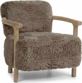 Fotoliu maro pentru living din blană artificială, cu brațe curbate din lemn de frasin, 72×73×76,5 cm, „Rochelle”