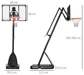 SPORTNOW Cos si suport de baschet reglabil pe inaltime cu panou robust si baza ponderata, portabil pe roti, 2,4-2,9 m | Aosom RO