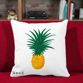Perna Decorativa Ananas Tropical, 40x40 cm, Alba Mata, Husa Detasabila, Perna Inclusa, BEKZ®
