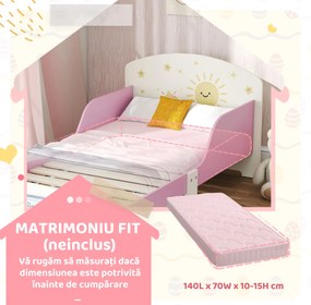 AIYAPLAY Pat copii mic, cadru cu design stele și spațiu de depozitare, roz | Aosom Romania