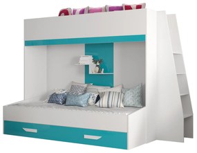 Pat pentru copii combinat 90 cm Puro 17 (alb mat + alb lucios + Turcoaz lucios). 1087112