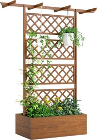 Outsunny Jardinieră cu grilaj, cutie de plante pătrată din lemn cu spalier posterior pentru plante cățărătoare și acoperiș | Aosom Romania