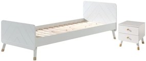 Set Pat Single și Noptieră pentru Copii, 90x200 cm, Alb Satinat (Pin Masiv și MDF) – Billy – Vipack