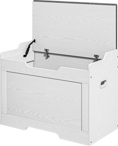 HOMCOM Bancă de Depozitare cu Pernă din Material Textil, Bancă Multifuncțională cu Balama de Siguranță, 75x40x56 cm, Alb | Aosom Romania