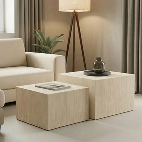 Masuta Laterala Set 2 Bucati Cleora MDF Aspect Travertin