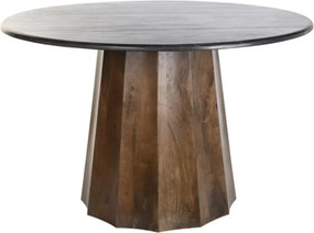 Masă dining rotundă din lemn de mango, negru, 4–5 locuri, cu blat din marmură și picior central, 76 x 120 cm, „Elwood”