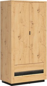 Dulap OSTIA, stejar artizan/negru, PAL, cu 2 usi si 2 sertare, 101x56x